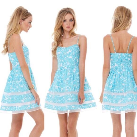 Lilly Pulitzer Women's Ollie Floral Fit & Flare Mini Dress Size 0 Turquoise Blue - Picture 6 of 13